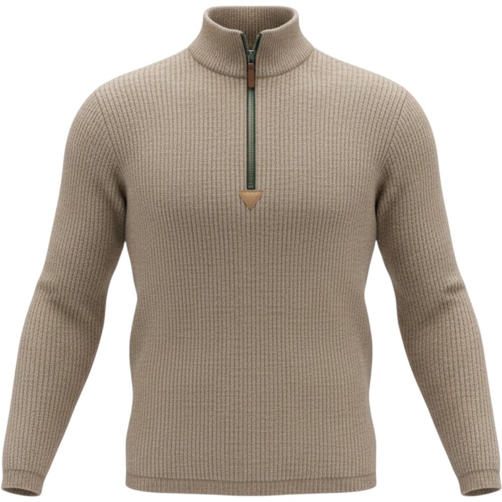 REI Vintage‎ Wool Blend Quarter Zip Sweater Tan Ribbed Knit Pullover Made in USA